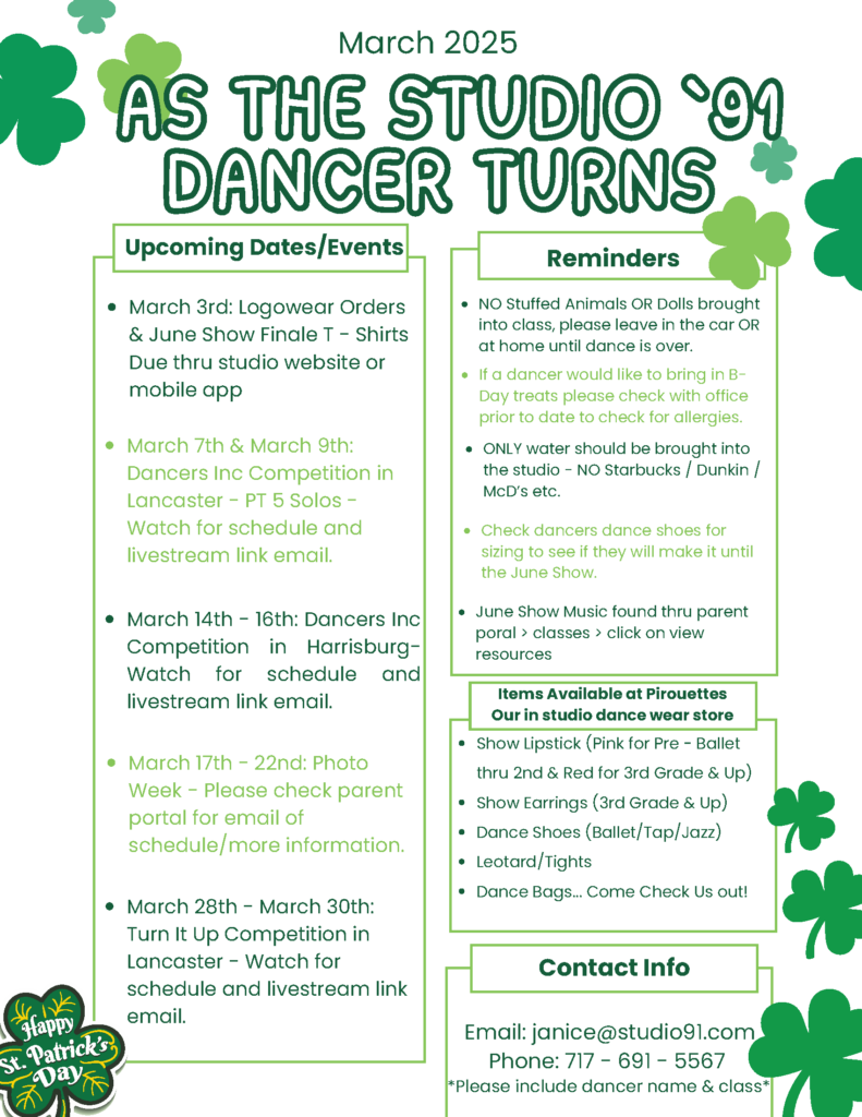 Image of Studio 91 March newsletter cover